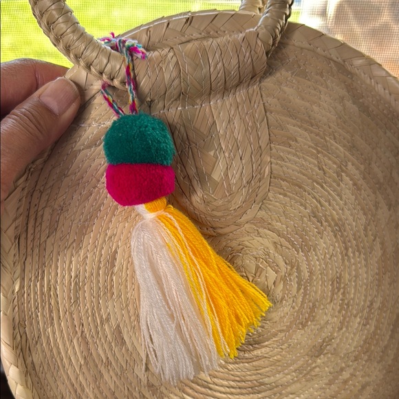 Round Straw Bag with Colorful Tassel - Picture 5 of 11